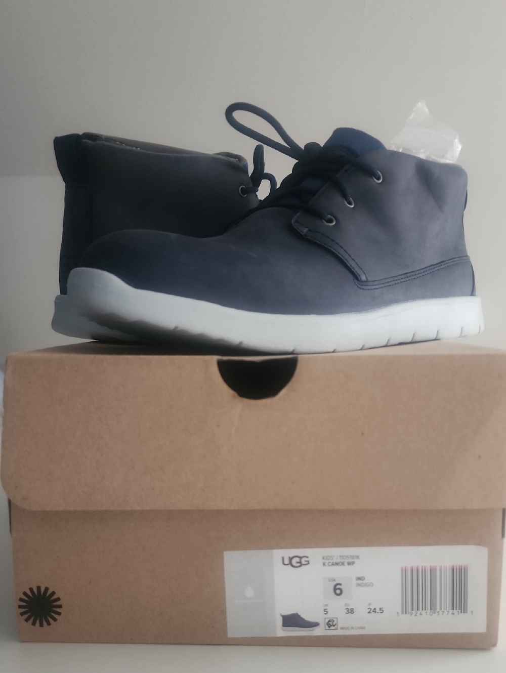 UGG Kids Canoe Waterproof Navy Sneaker with Grey Sole